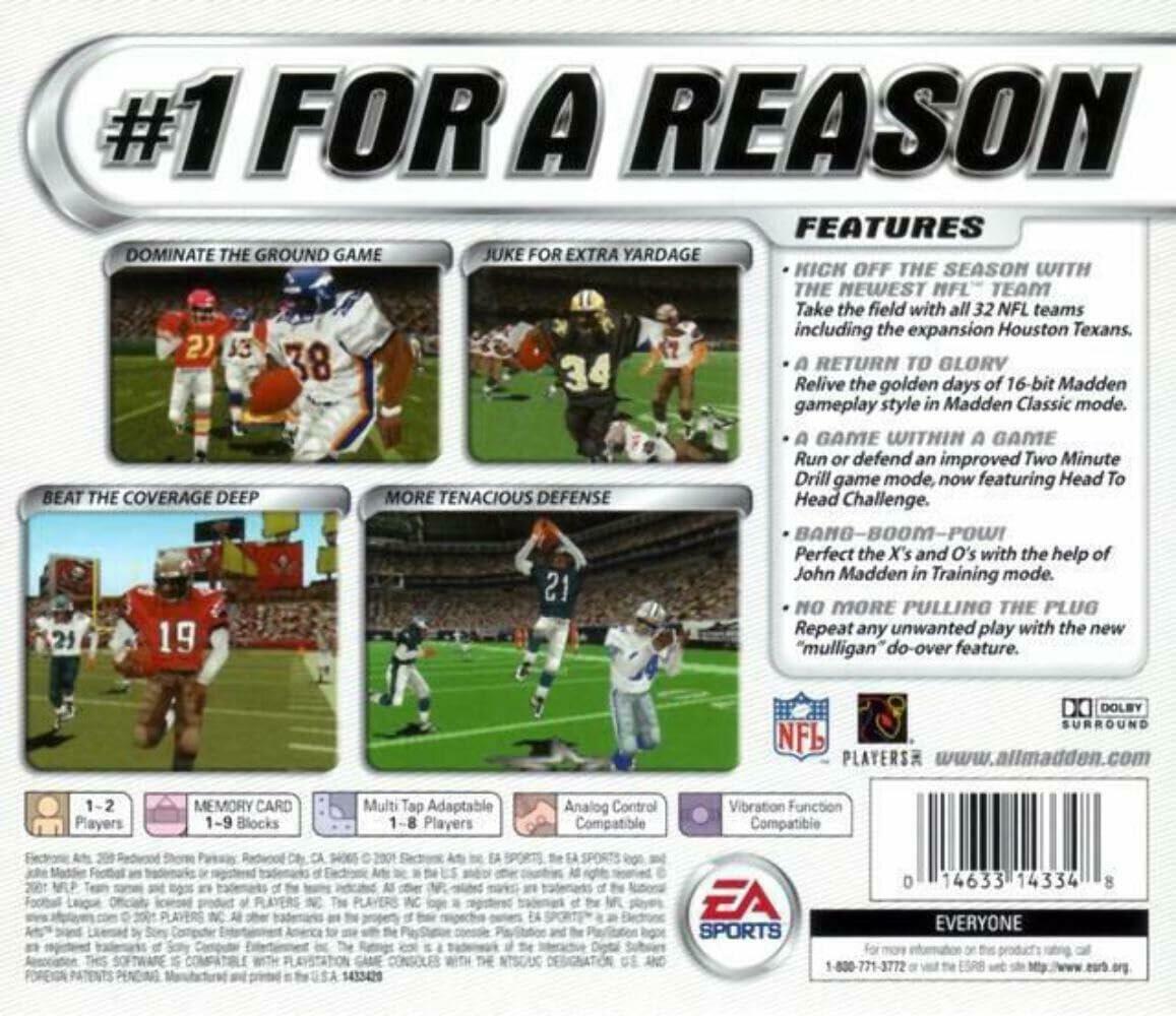 Madden NFL 2002 PS1 PlayStation 1 MD + Reg Card Complete CIB - Very Good