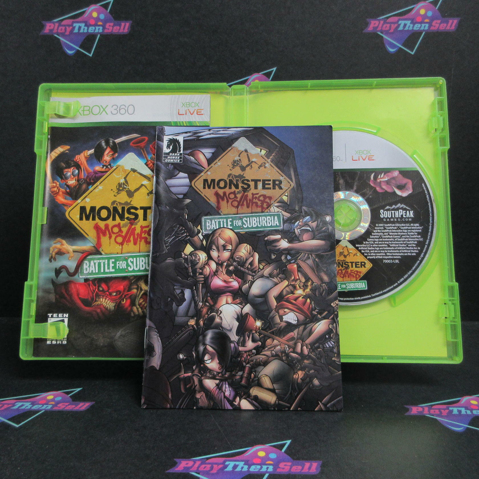 Monster Madness Battle for Suburbia Xbox 360 AD + Comic Complete CIB - Very Good