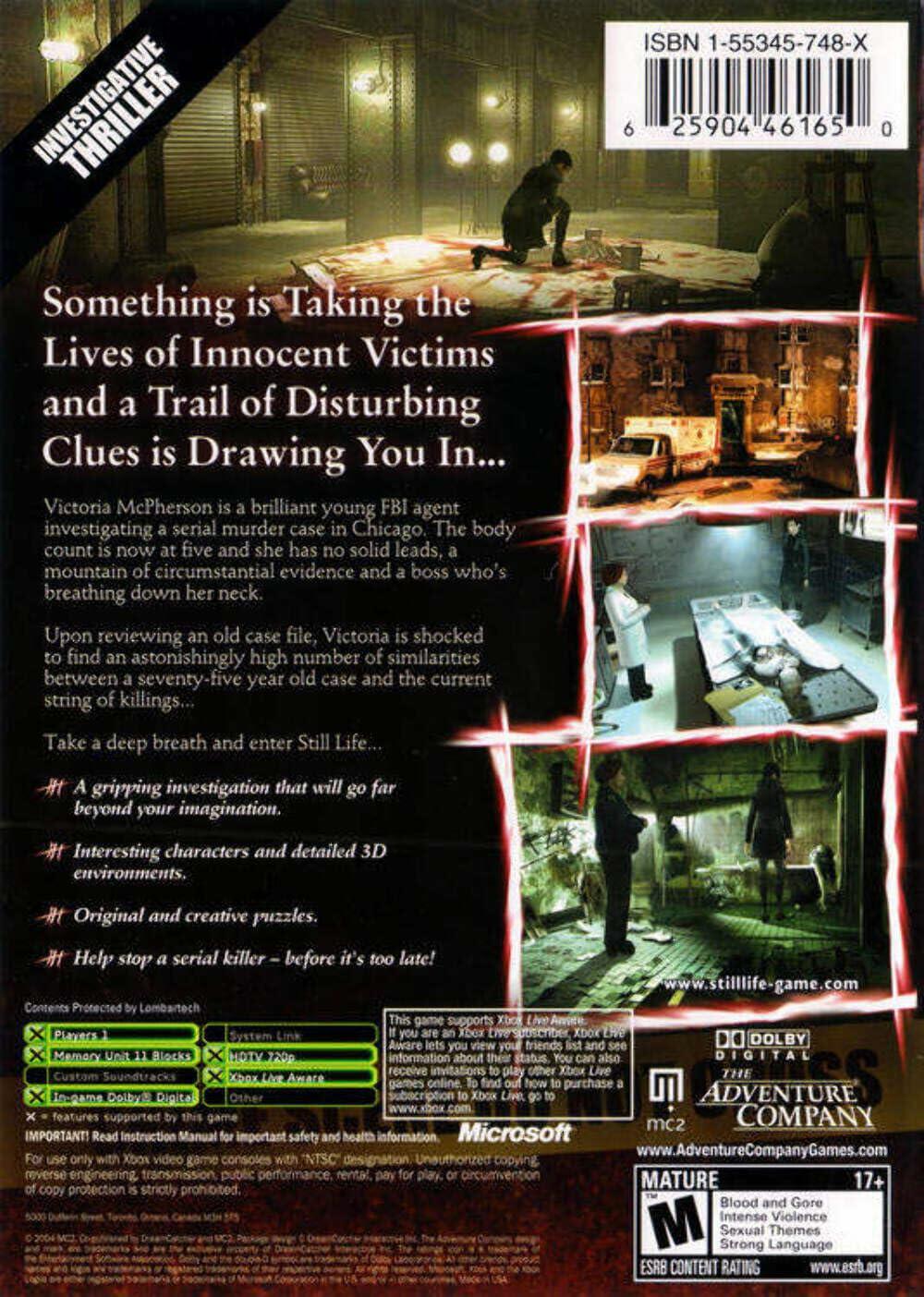 Still Life Xbox AD/MD + Reg Card Complete CIB - Very Good