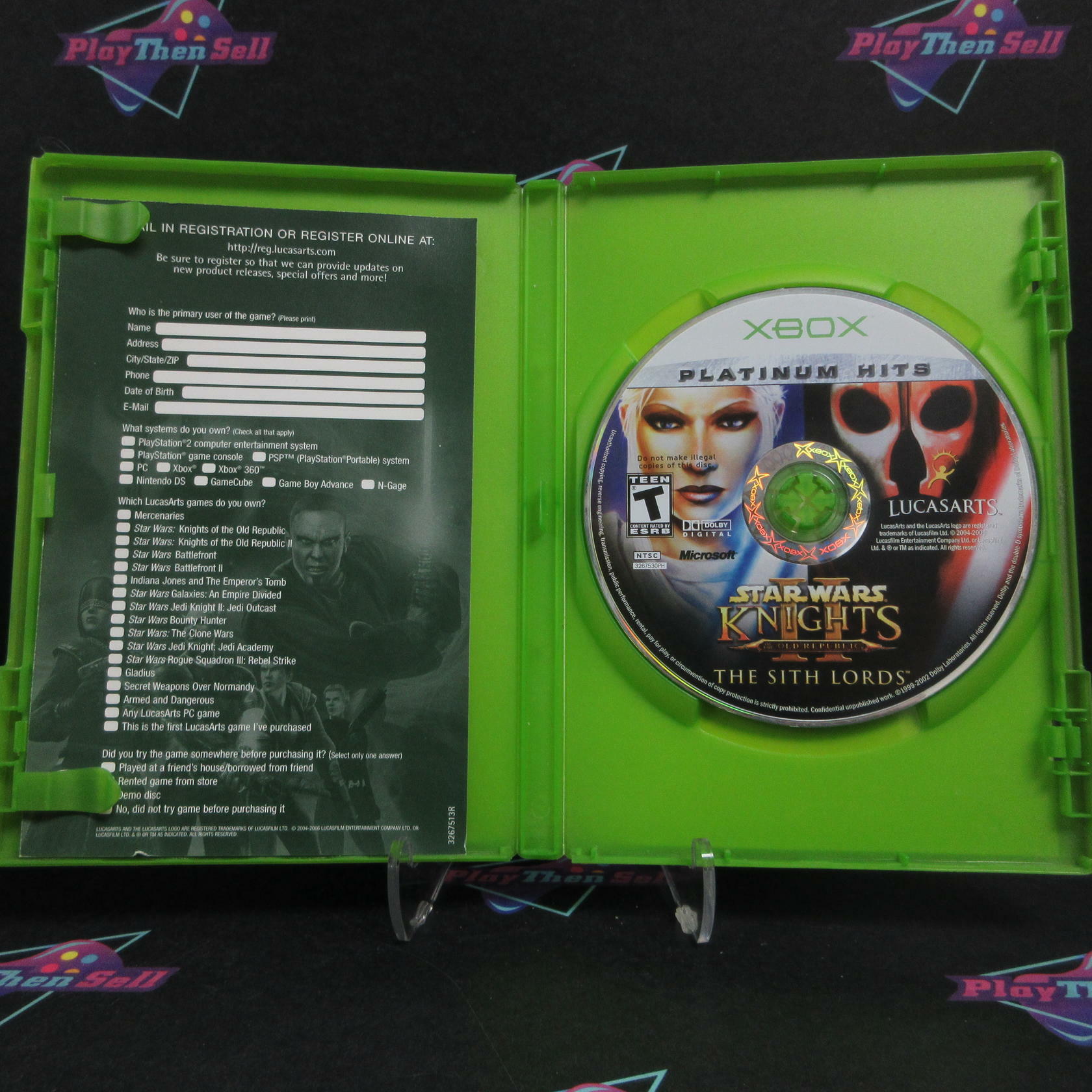 Star Wars Knights of the Old Republic II The Sith Lords Xbox PH AD/NM + Reg Card - Very Good