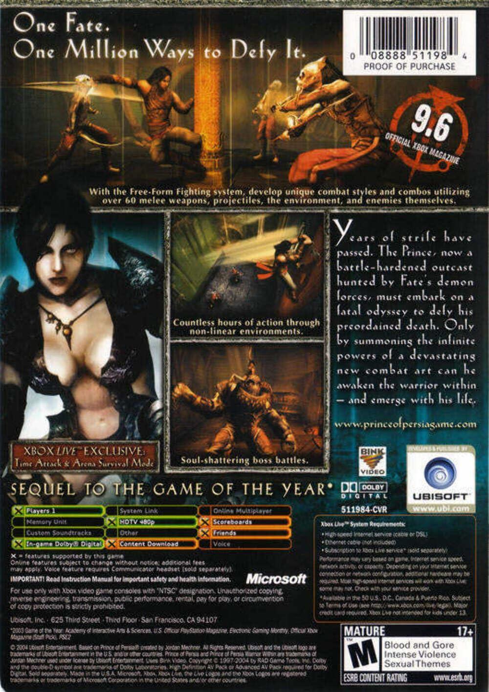 Prince of Persia Warrior Within Xbox + Reg Card Complete - Excellent