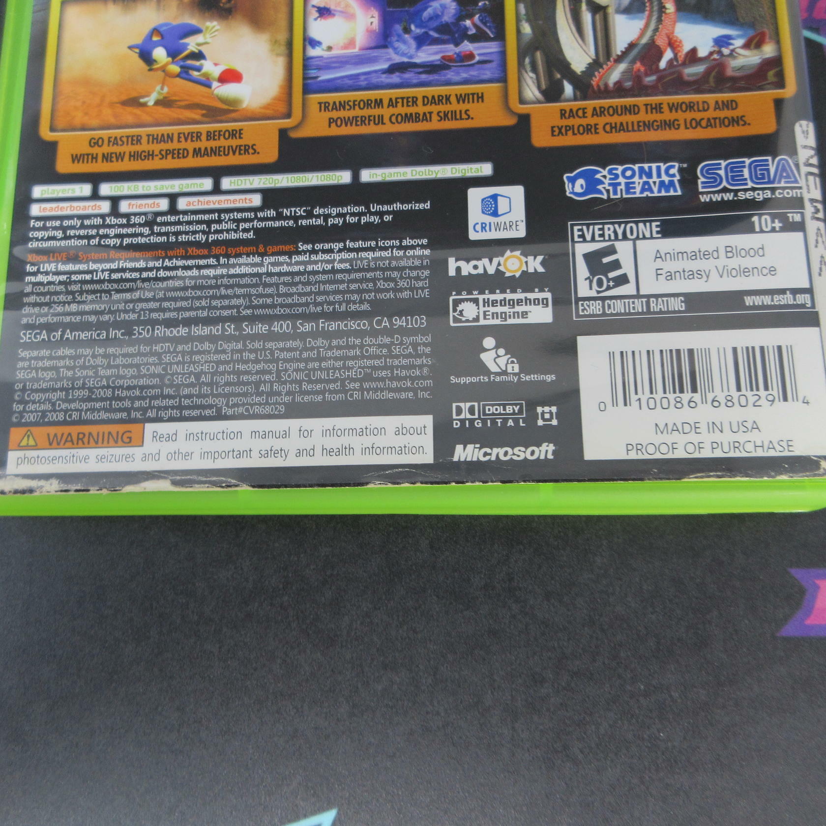 Sonic Unleashed Xbox 360 AD Complete CIB - Very Good