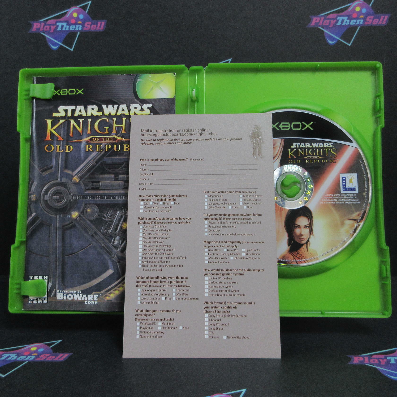 Star Wars Knights of the Old Republic MD + Reg Card Complete CIB - Very Good