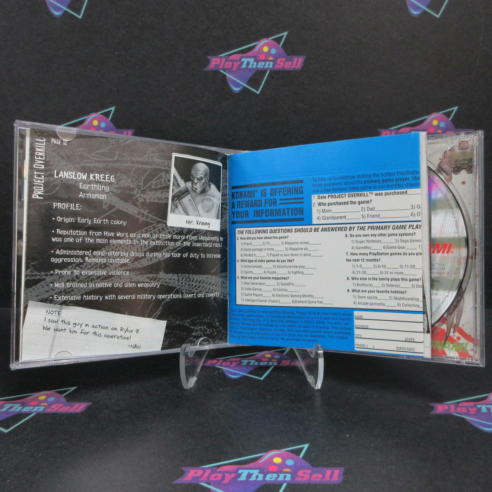 Project Overkill PS1 PlayStation 1 + Reg Card Complete - Excellent