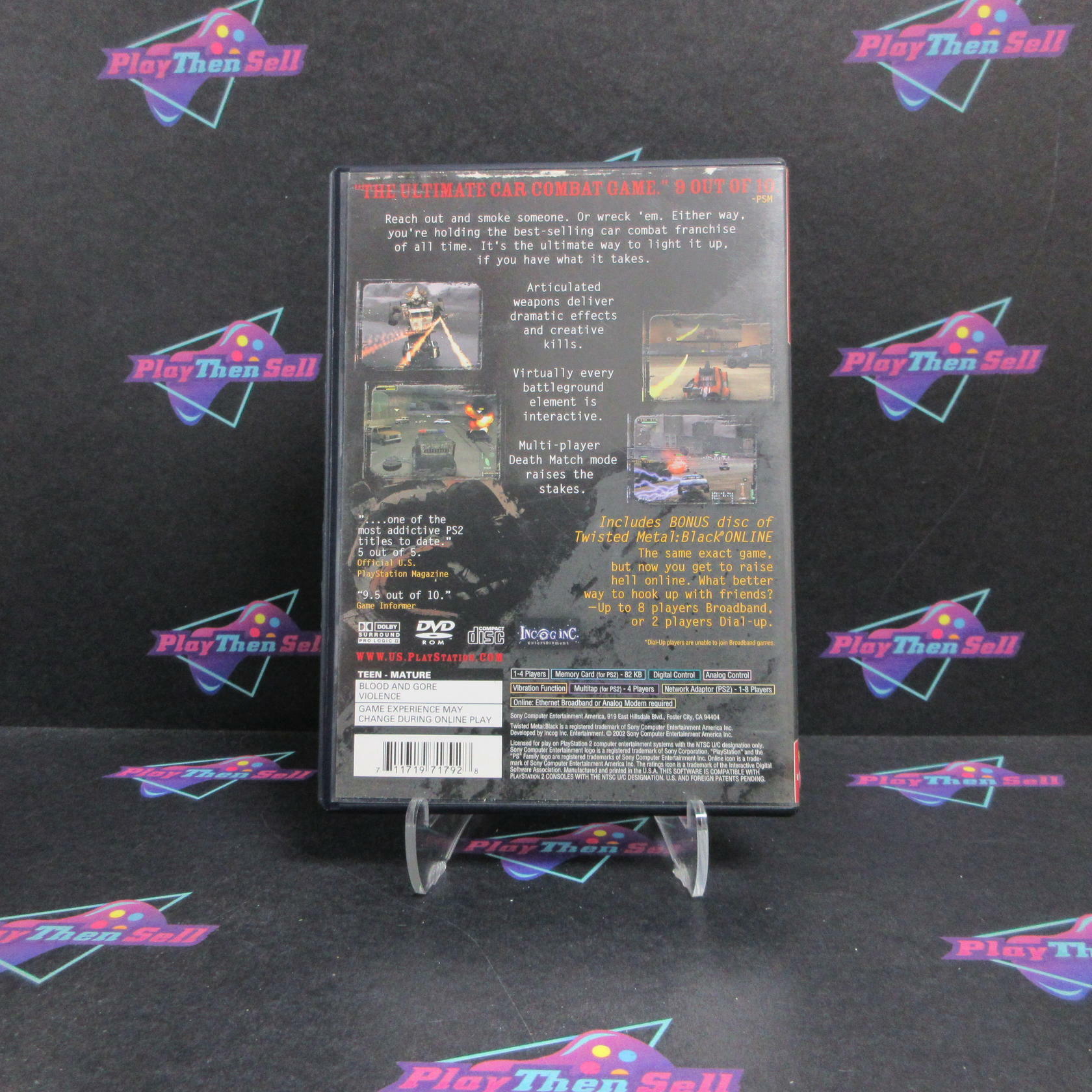 Twisted Metal Black PS2 PlayStation 2 GH AD + Reg Card / Bonus Disc Complete CIB - Very Good