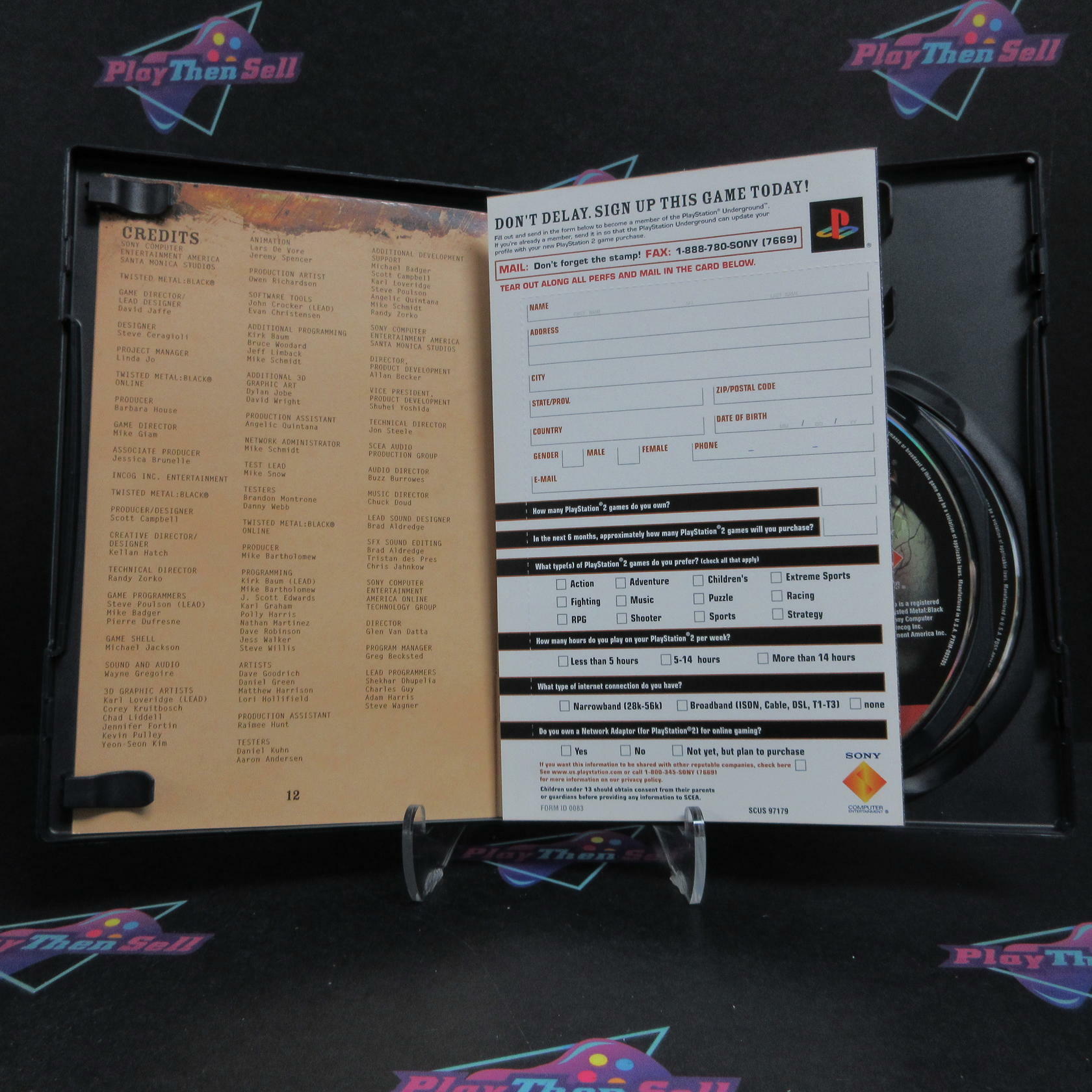 Twisted Metal Black PS2 PlayStation 2 GH AD + Reg Card / Bonus Disc Complete CIB - Very Good