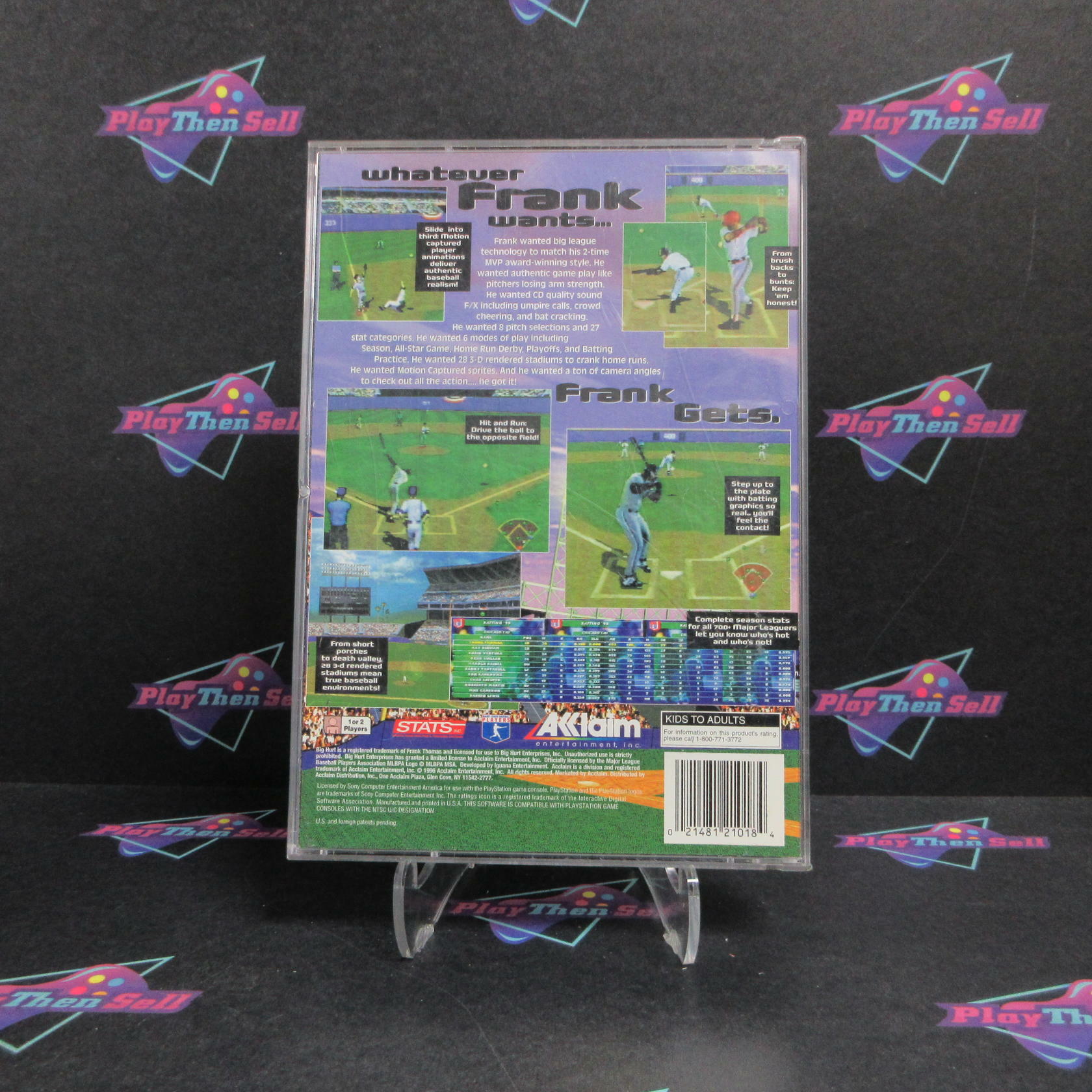 Frank Thomas Big Hurt Baseball Long Box PS1 PlayStation1 CS + Reg Complete CIB - Very Good