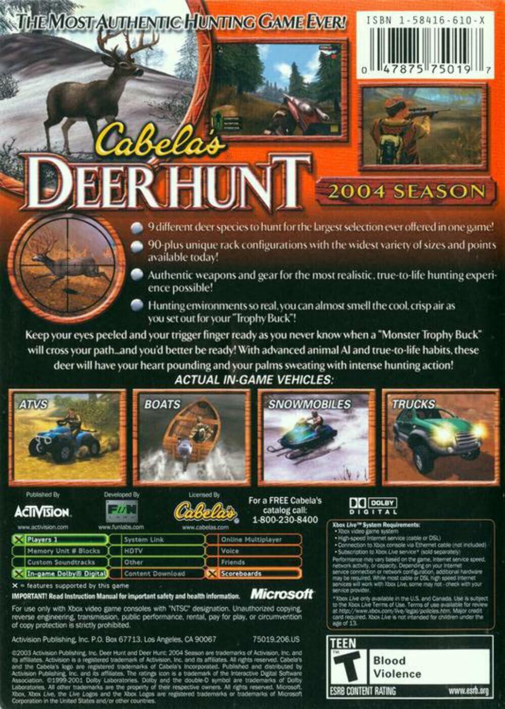 Cabela's Deer Hunt 2004 Season Xbox AD + Reg Card Complete CIB - Very Good