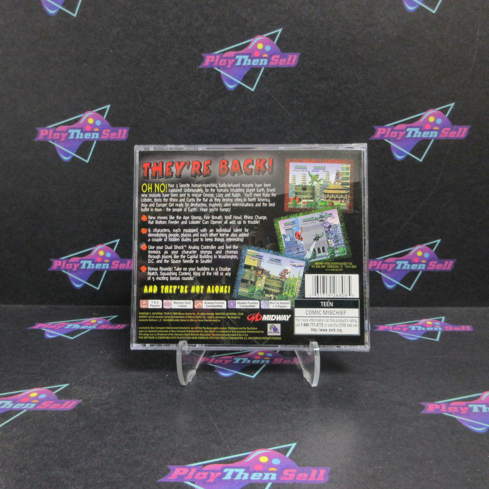 Rampage 2 Universal Tour PS1 PlayStation 1 + Reg Card Complete - Refurbished