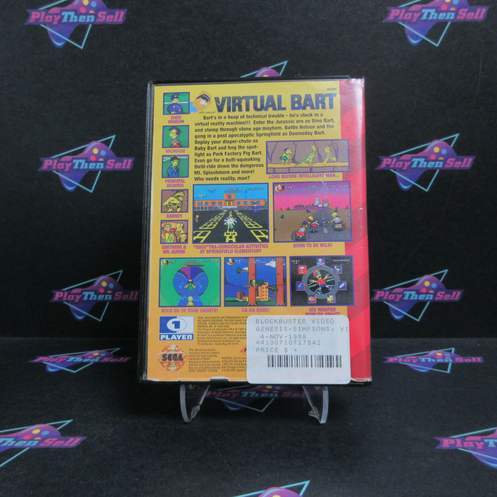 Simpsons Virtual Bart Sega Genesis - Very Good