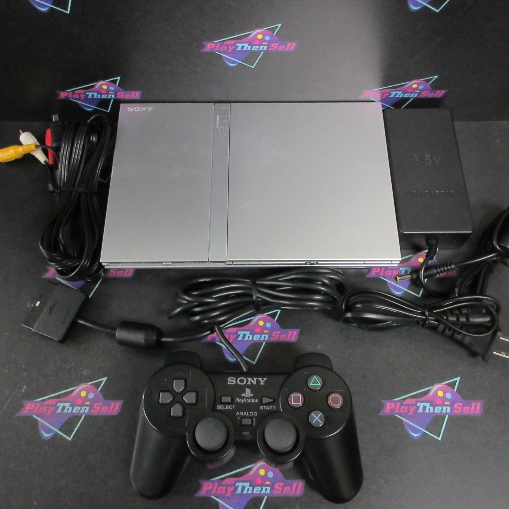 Sony PlayStation 2 PS2 Slim Silver Console + Black Dualshock VG - Refurbished