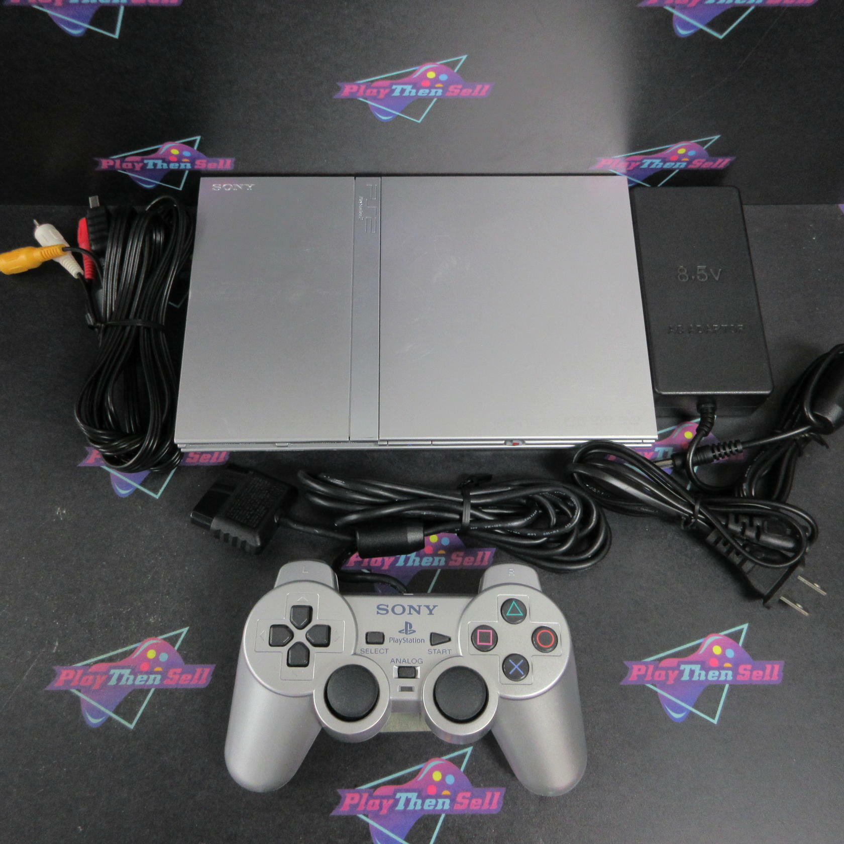 Sony PlayStation 2 Slim Silver PS2 Console + Silver Dualshock VG - Refurbished